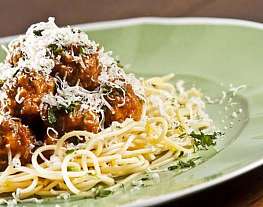 Мясные шарики с базиликом и спагетти